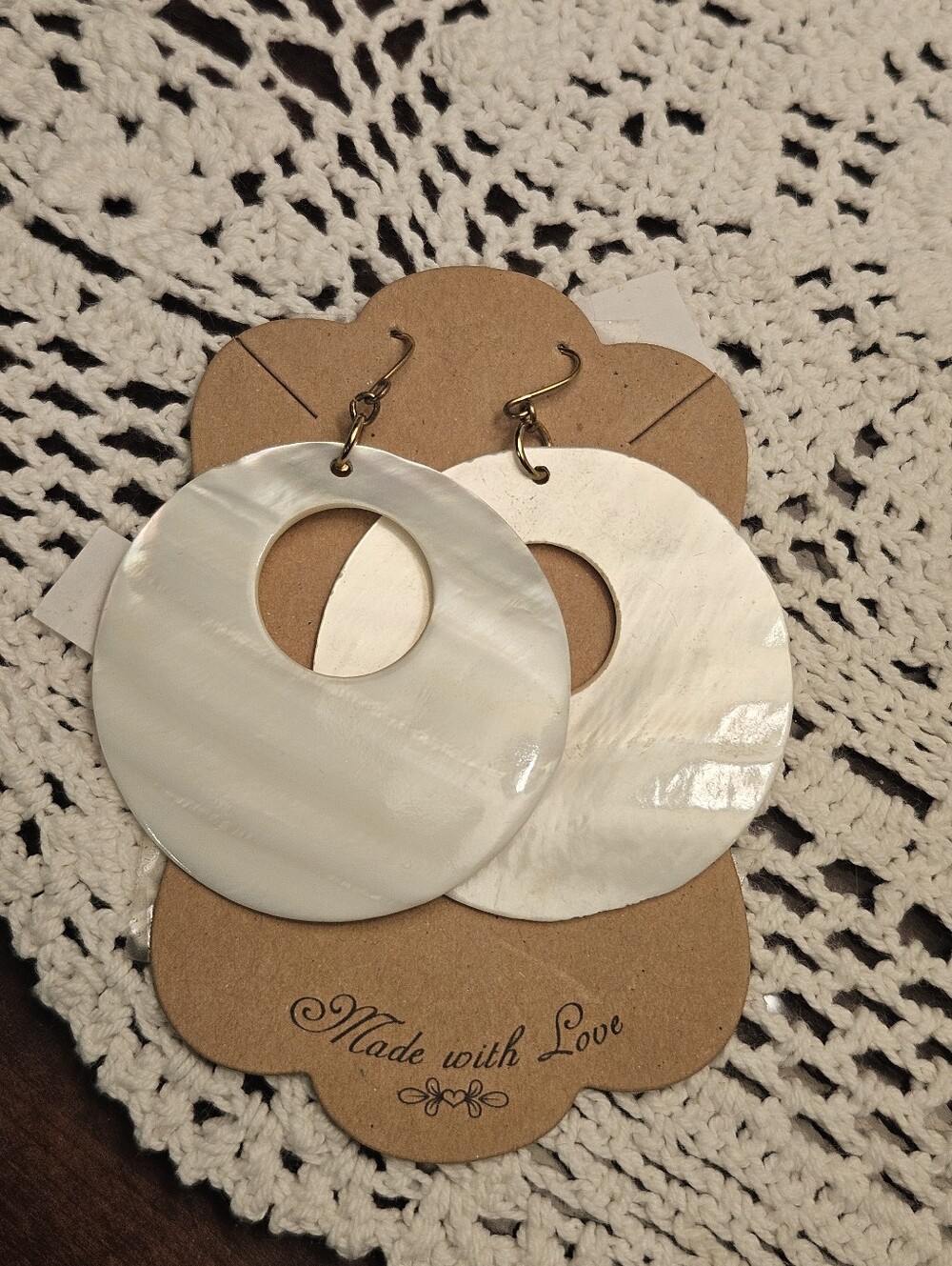 Round White Mother-of-Pearl Hoop Earrings